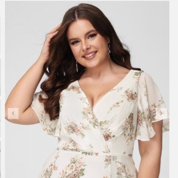 NWT JJ's House 12 A-Line V-Neck Floor Length Chiffon Floral Bridesmaid Dress - Picture 7 of 10